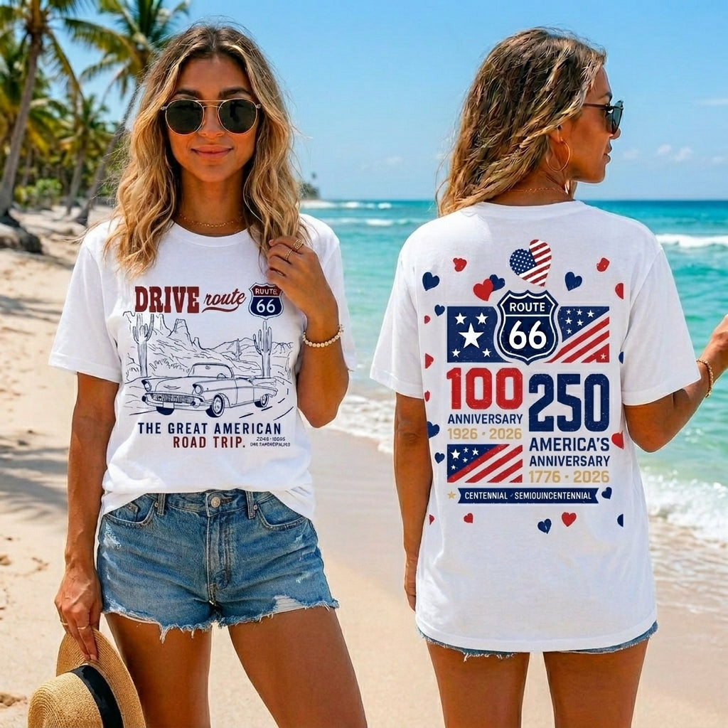 Route 66 Drive Retro Car T-Shirt
