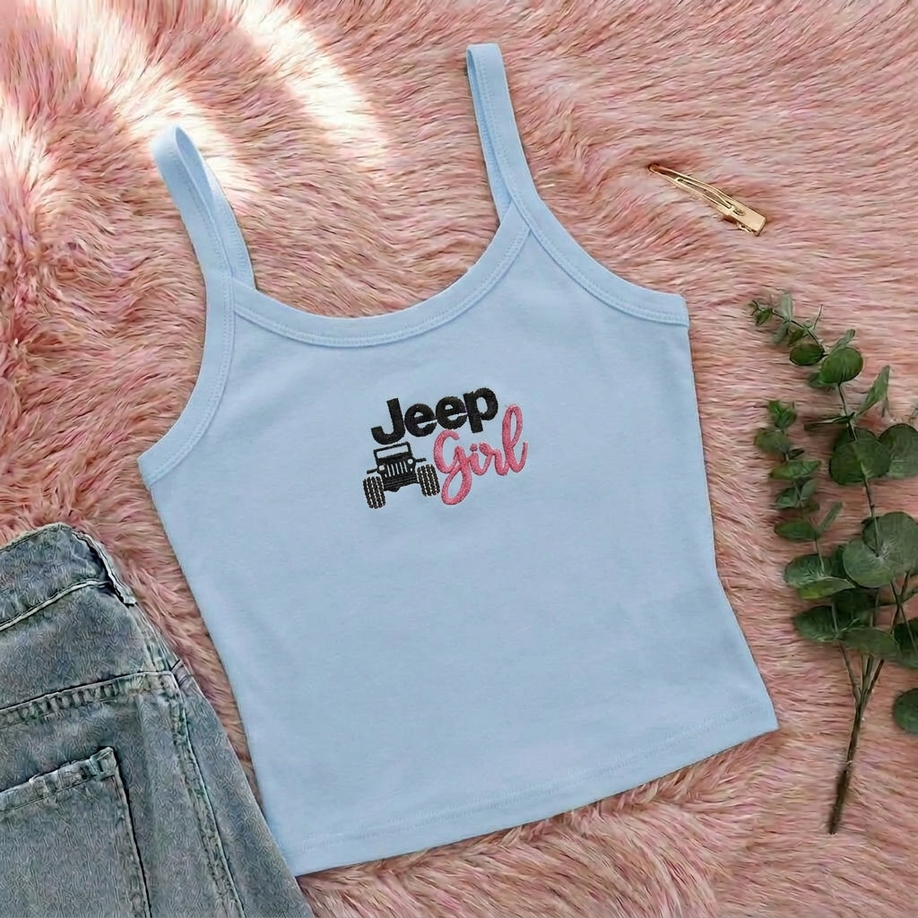 [Free delivery] Jeep Girl Collection Embroidered Spaghetti Strap Tank Top