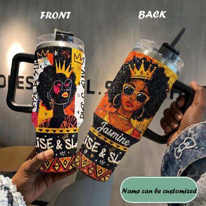 Rise And Slay Personalized Rhinestone Tumbler With Handle