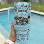 Jeep Girl Doodle Hand-drawn Engraving 40OZ Stainless Steel Tumbler With Handle