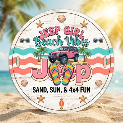 Jeep Girl Beach Vibe Wooden Clock