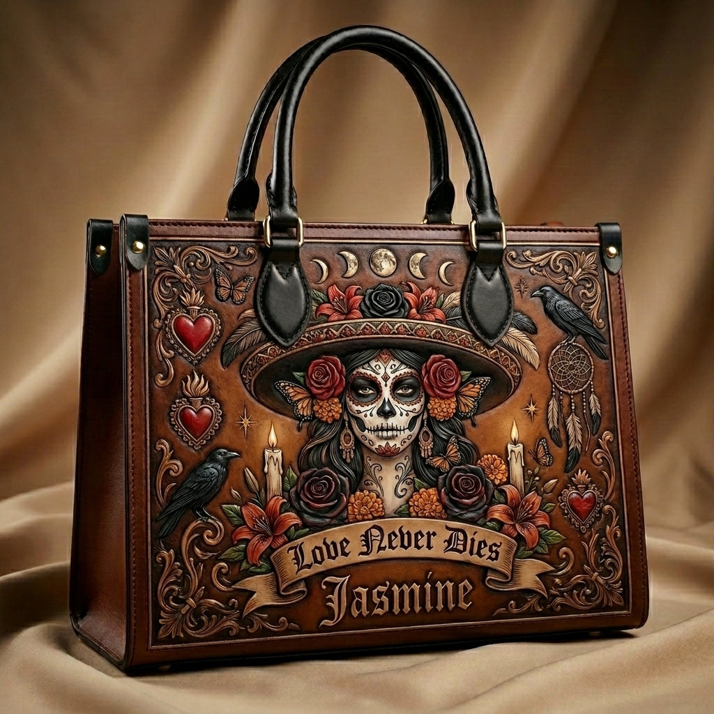 Love Never Dies Skull Girl Personalized Leather Bag + Free Wallet