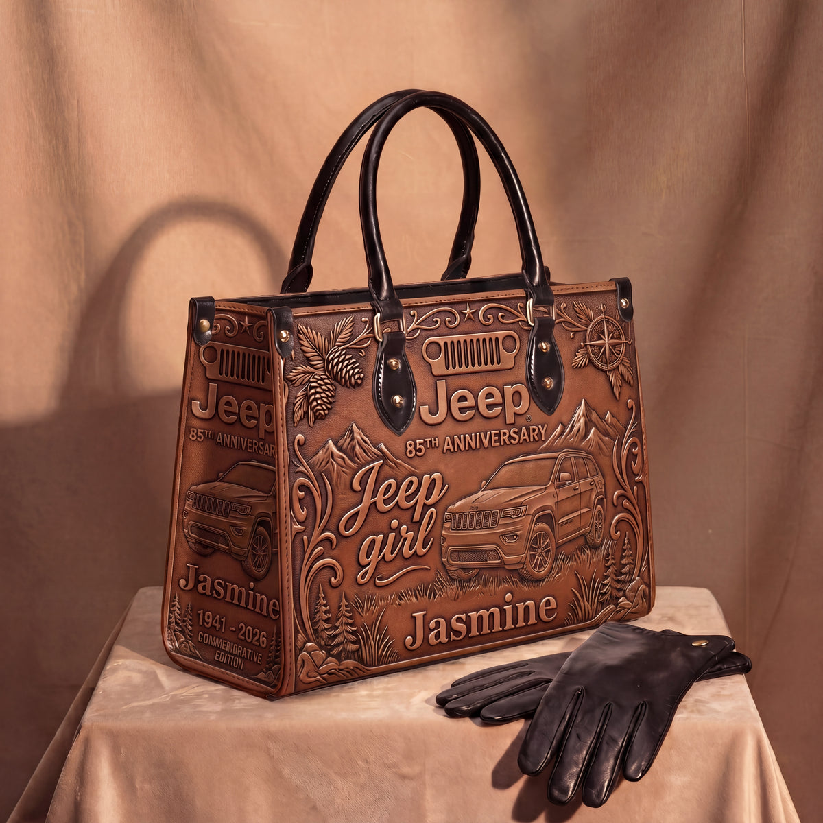 Jeep 85th Anniversary Personalized Leather Bag + Free Leather Wallet