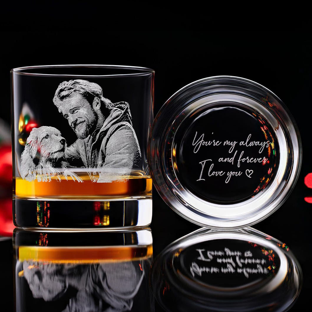 Engraved Whiskey Glass with Custom Photo & Handwriting 11OZ Round Whiskey Glass-Print Side and Bottom