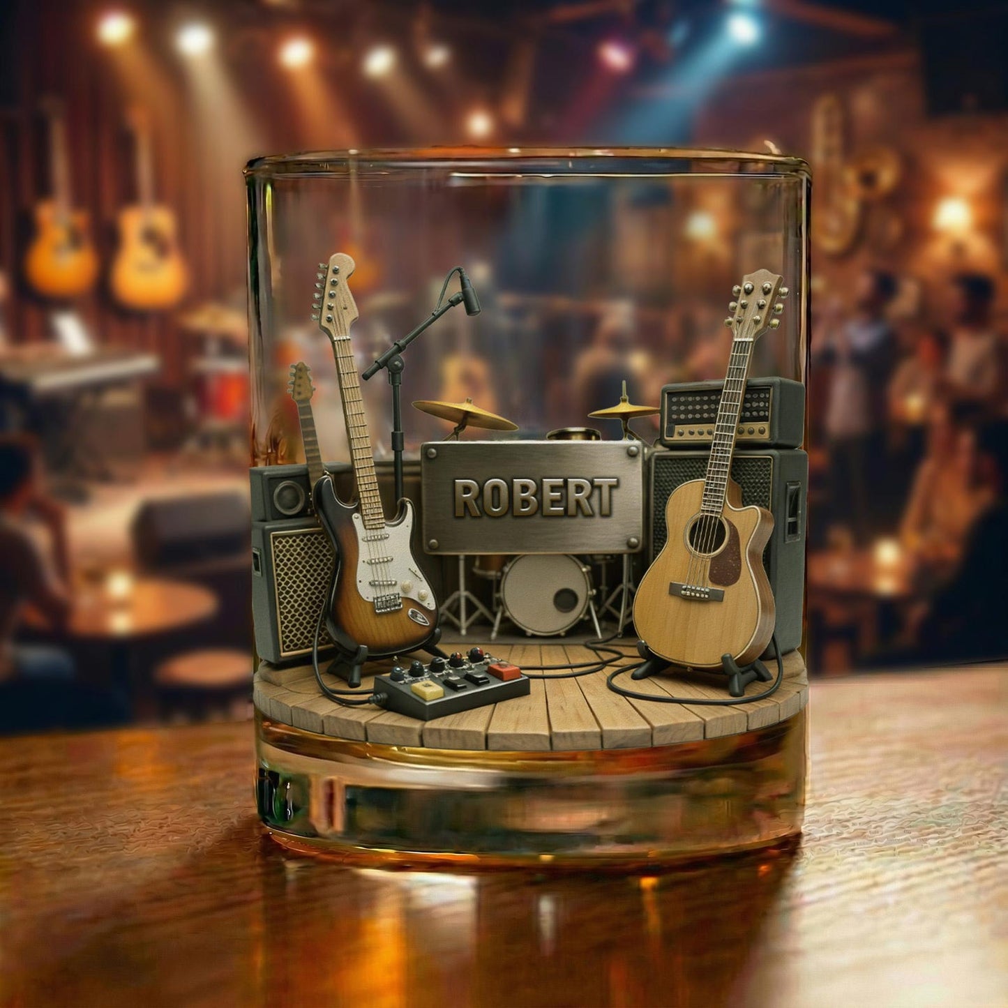 Guitar Personalized 11OZ Round Whiskey Glass