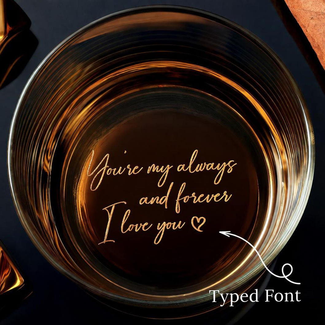 Engraved Whiskey Glass with Custom Photo & Handwriting 11OZ Round Whiskey Glass-Print Side and Bottom
