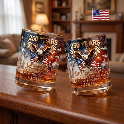 United States 250th Anniversary Personalized 11OZ Round Whiskey Glass