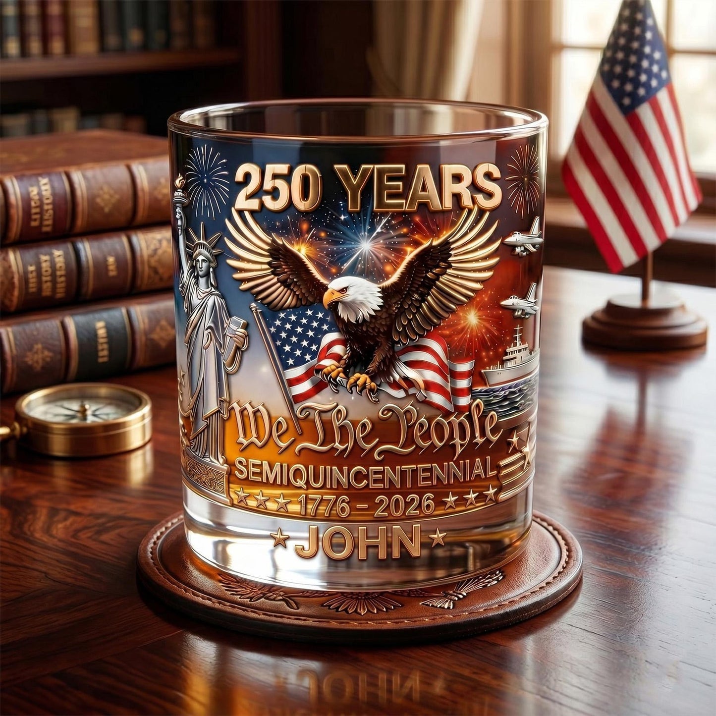 United States 250th Anniversary Personalized 11OZ Round Whiskey Glass