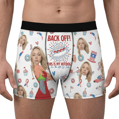 Back Off This Is My Hot Dog Personalized Face Boxer Briefs