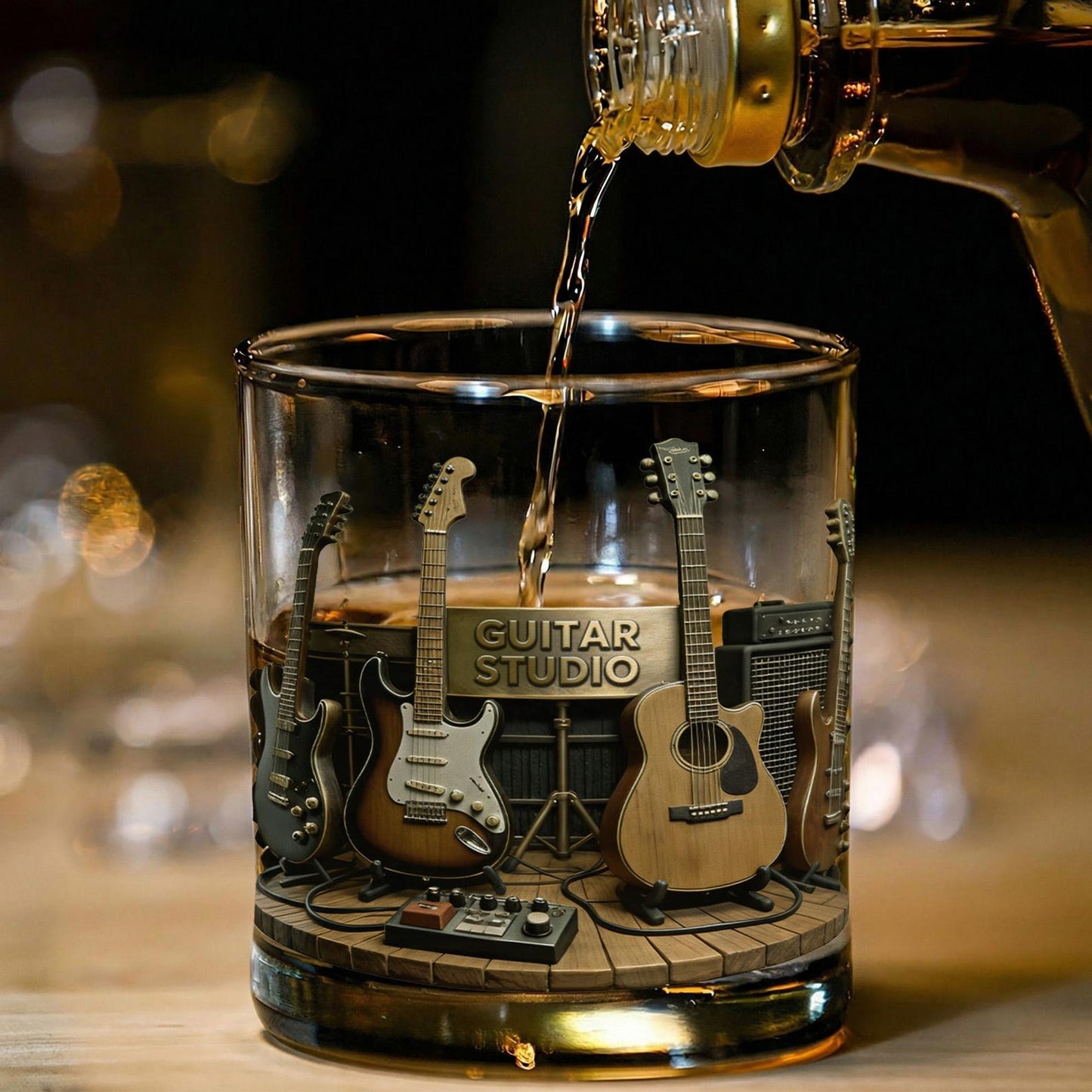Guitar Personalized 11OZ Round Whiskey Glass