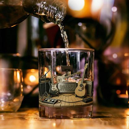Guitar Personalized 11OZ Round Whiskey Glass
