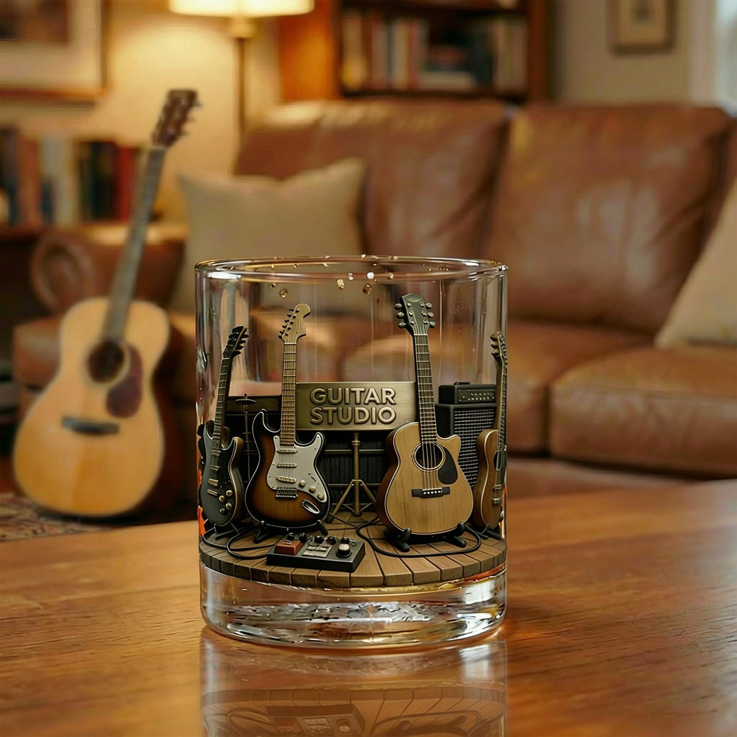 Guitar Personalized 11OZ Round Whiskey Glass