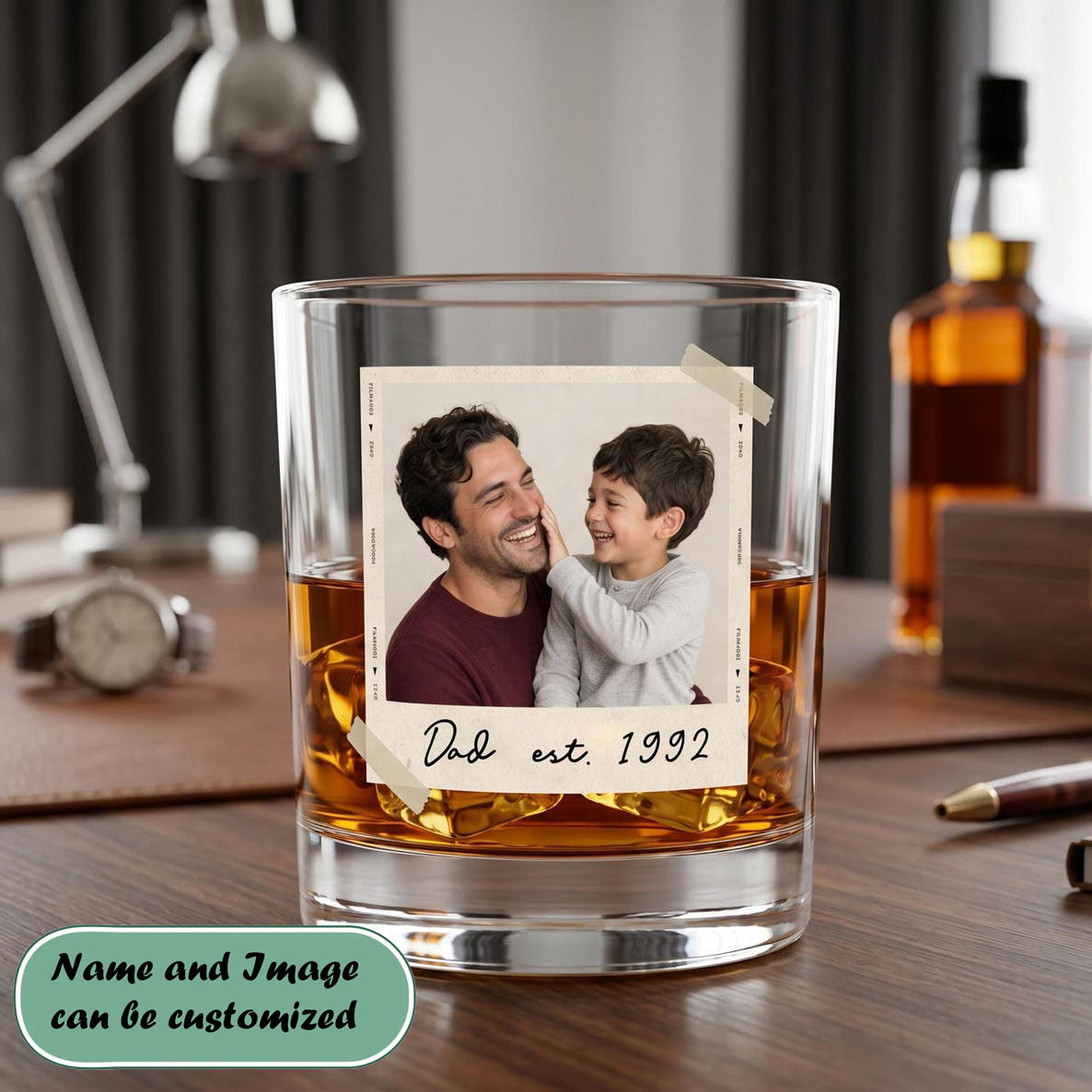 Custom Photo Personalized Whiskey Glass for Dad