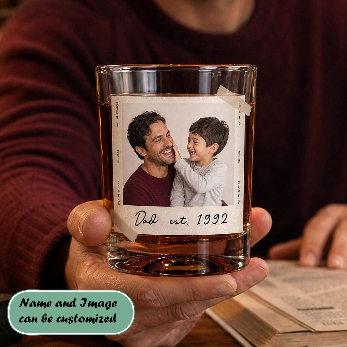 Custom Photo Personalized Whiskey Glass for Dad