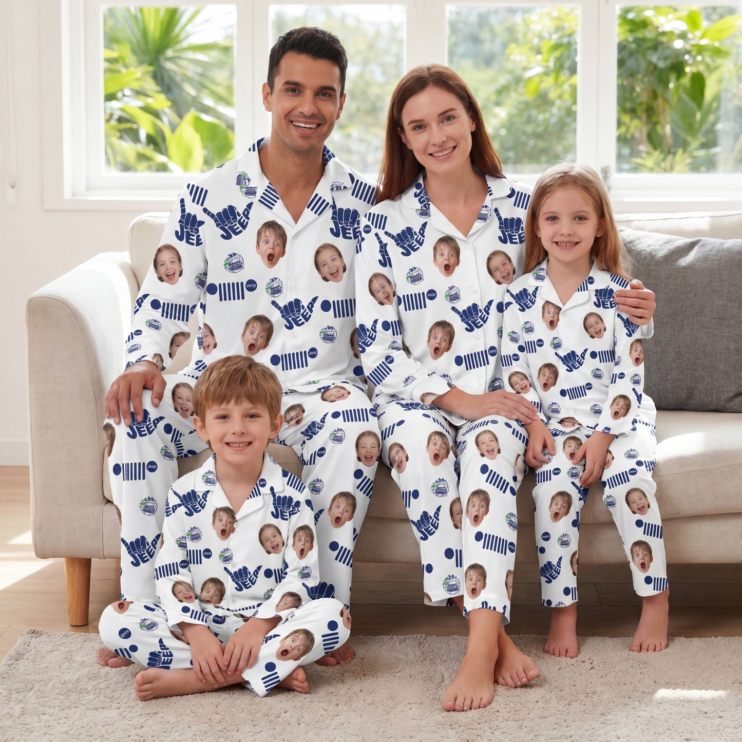 [Free Delivery] Jeep Family Photo Personalized Lapel Pajama Set