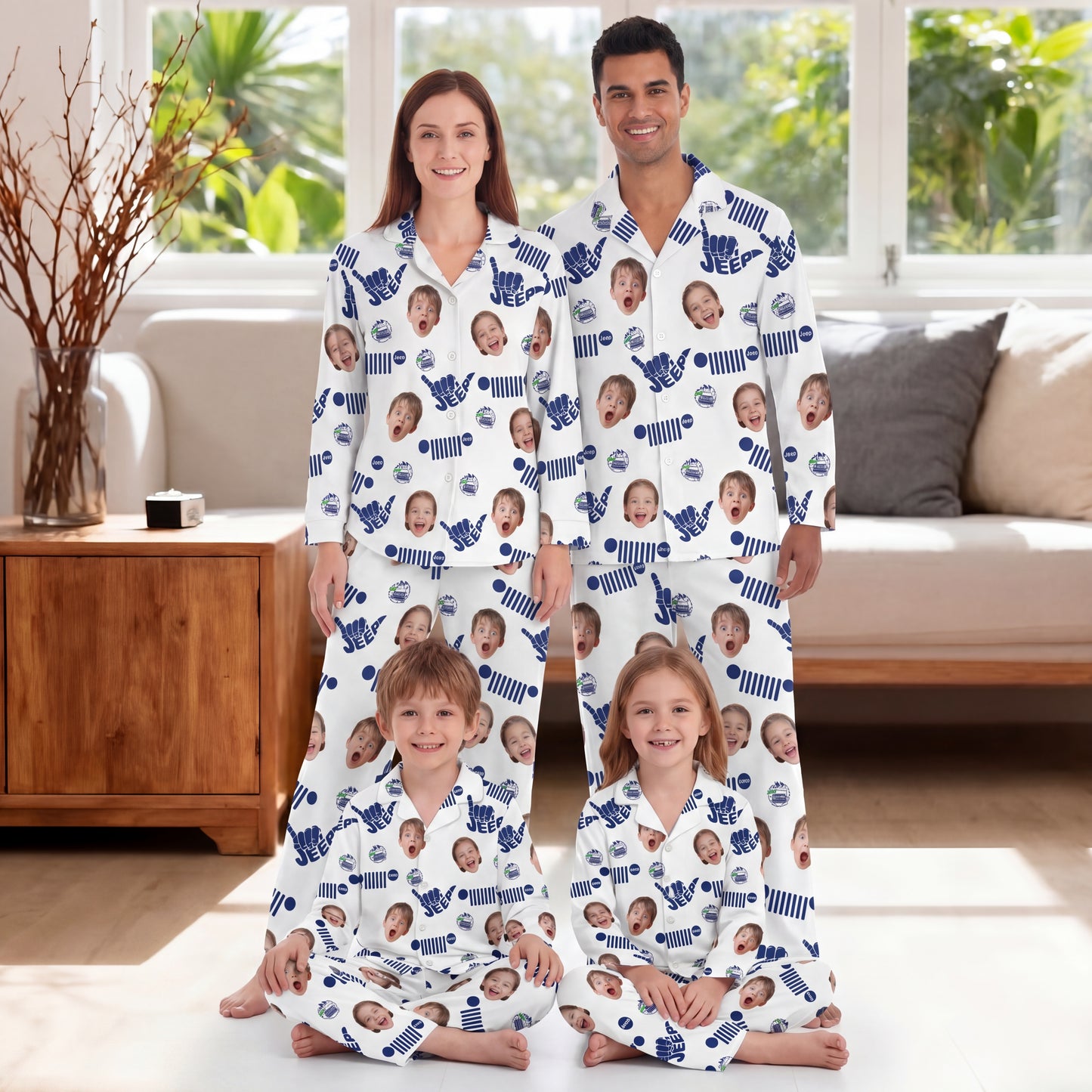 [Free Delivery] Jeep Family Photo Personalized Lapel Pajama Set