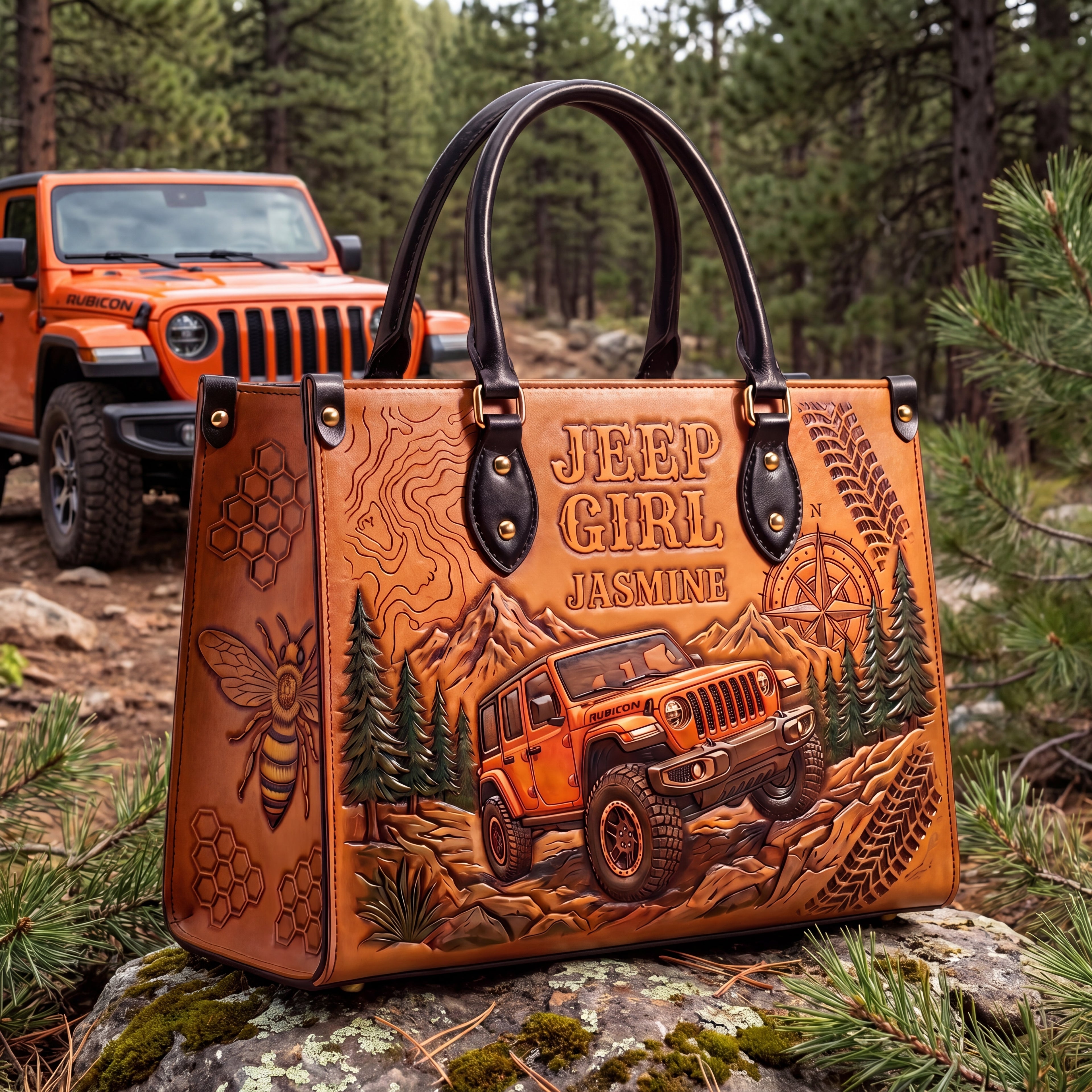Jeep & Bee Personalized Leather Bag