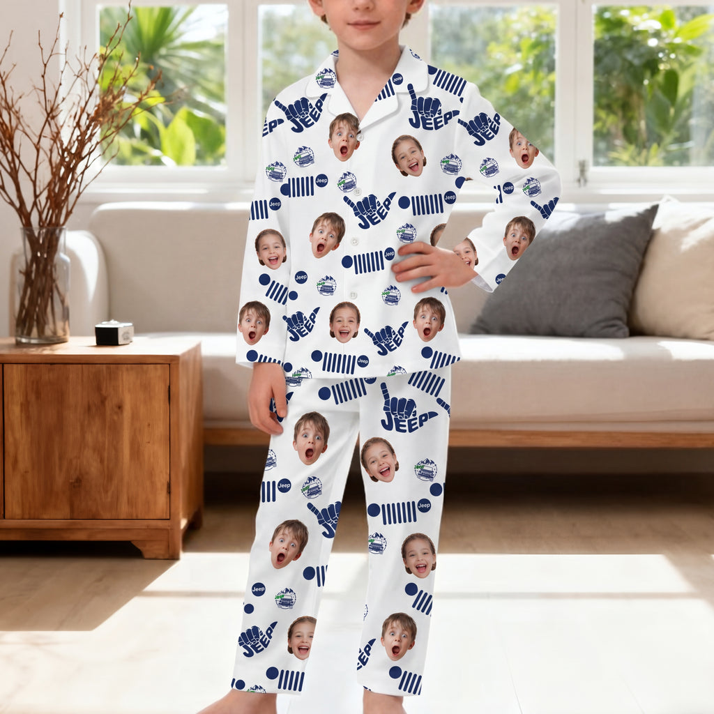 [Free Delivery] Jeep Family Photo Personalized Lapel Pajama Set