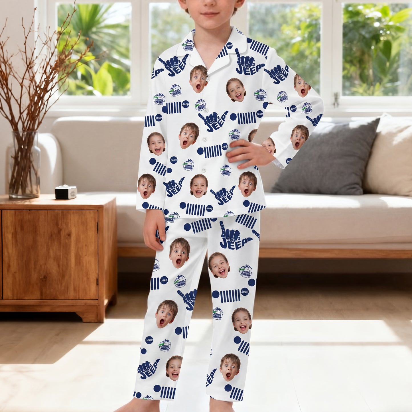 [Free Delivery] Jeep Family Photo Personalized Lapel Pajama Set