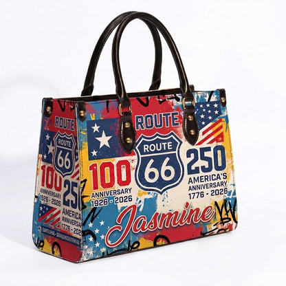 Route 66 Pop Art Personalized Leather Bag