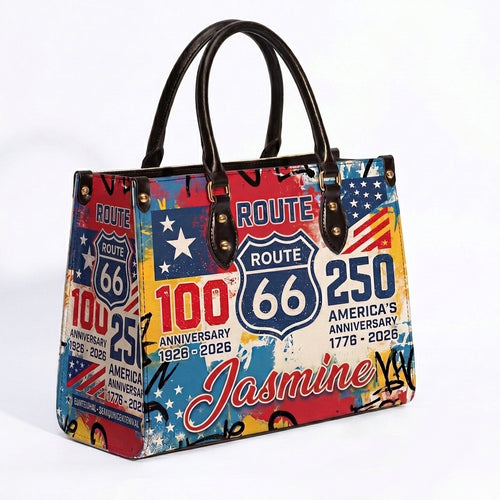 Route 66 Pop Art Personalized Leather Bag