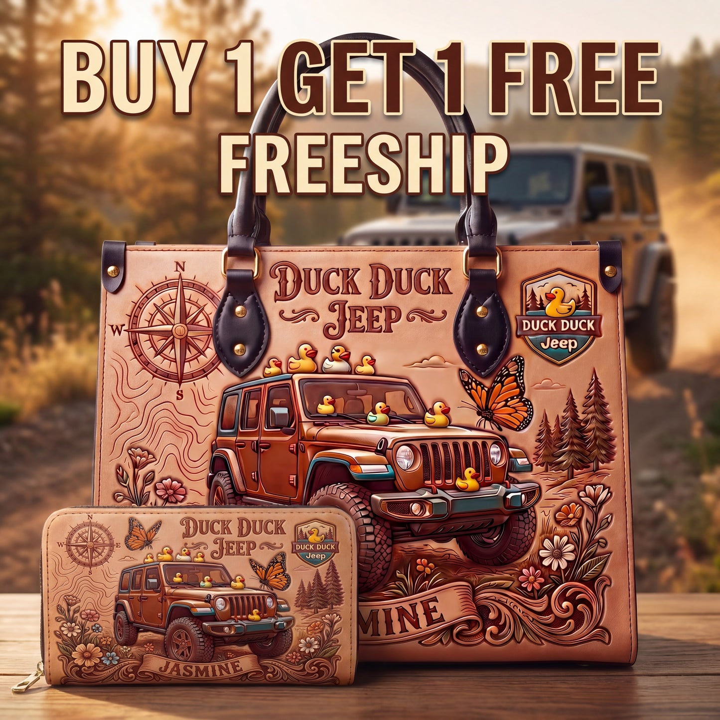 Duck Duck Jeep Personalized Leather Bag + FREE Wallet