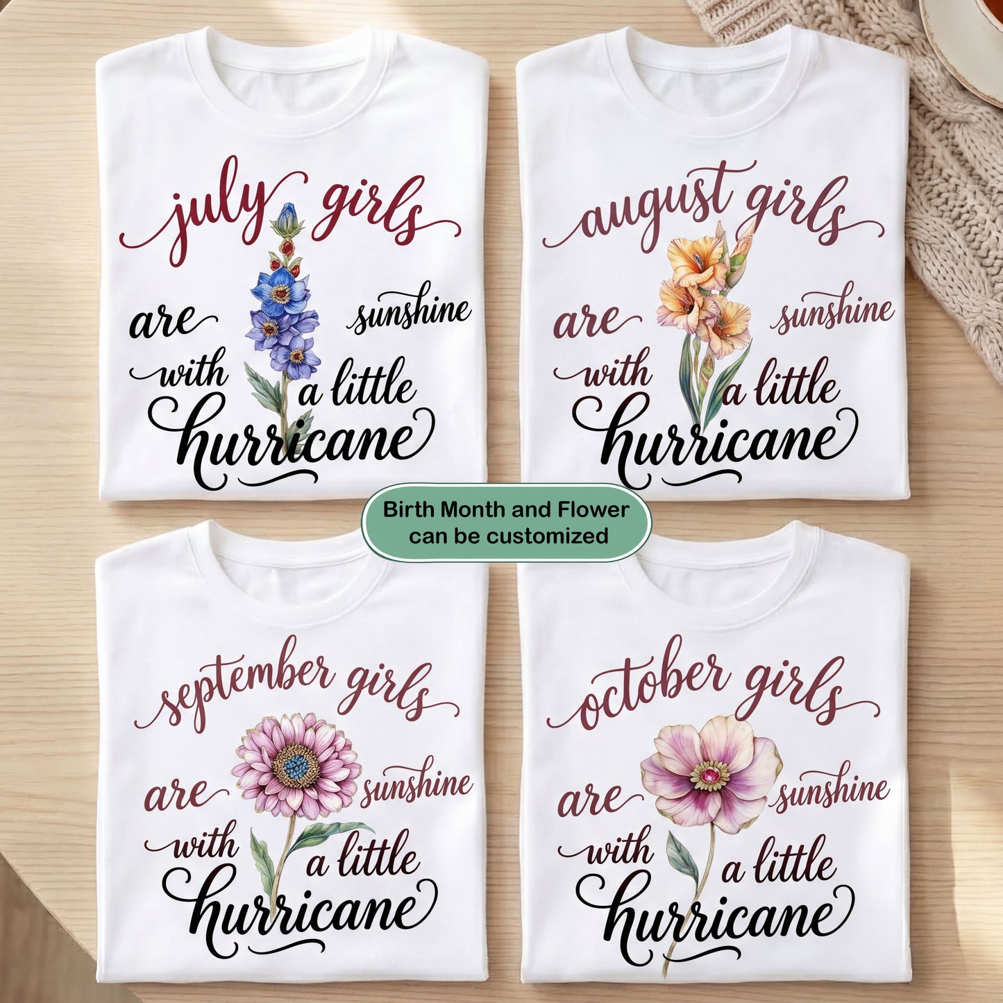 [Free delivery] Birth Month Flower Personalized T-Shirt