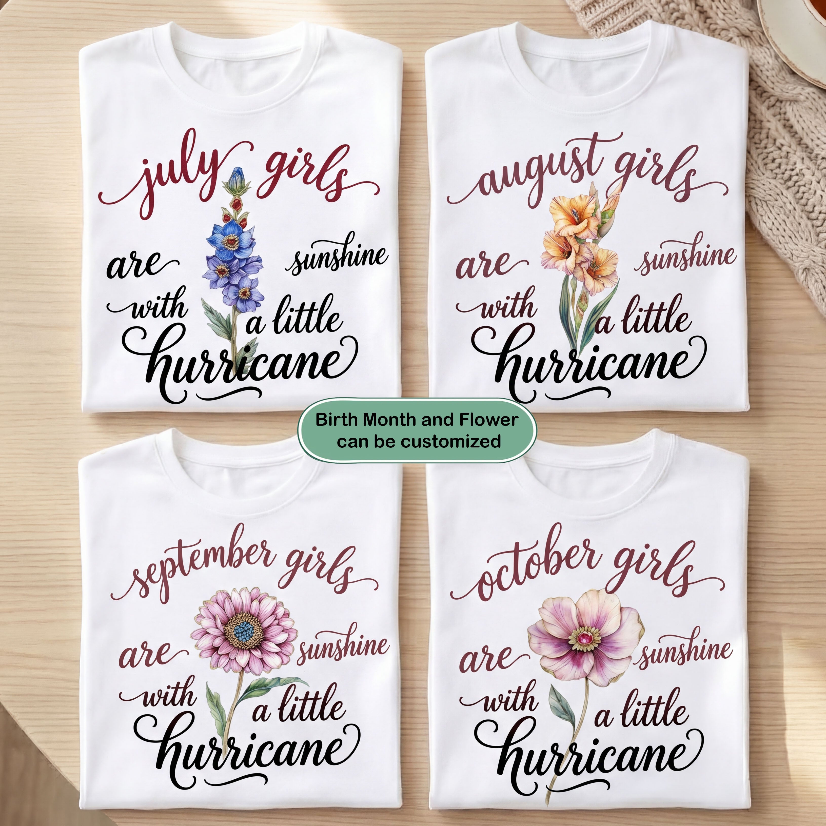 [Free delivery] Birth Month Flower Personalized T-Shirt