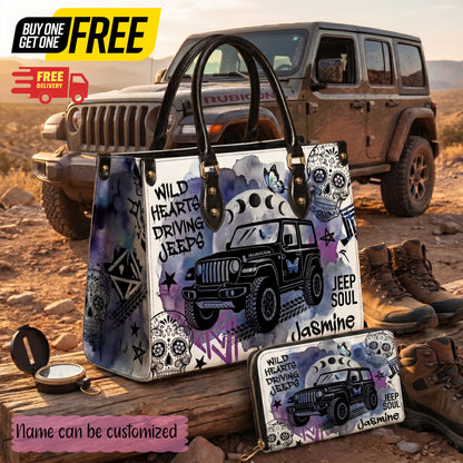 Wild Hearts Driving Jeep Personalized Leather Bag + Free Wallet