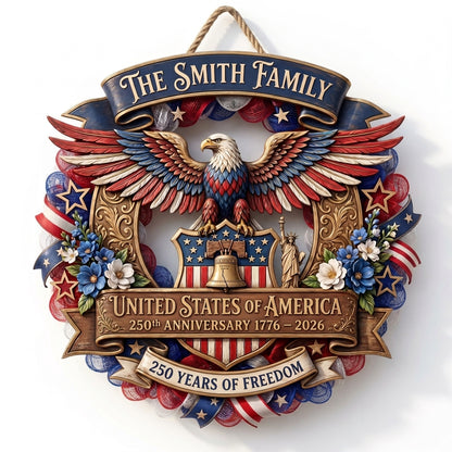 USA 250th Anniversary Wreath Personalized Custom Door Sign