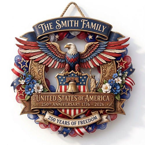 USA 250th Anniversary Wreath Personalized Custom Door Sign