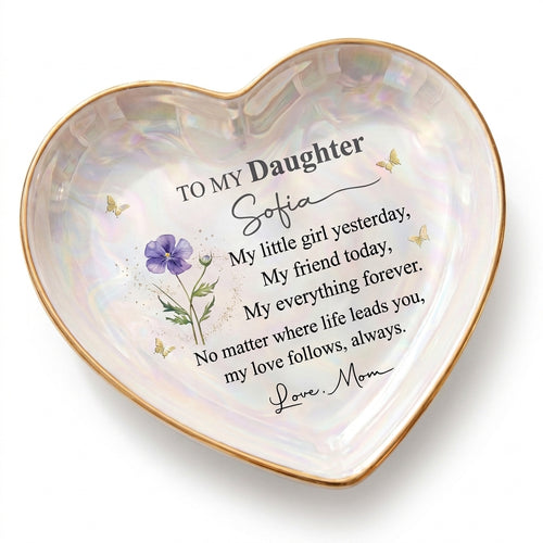 To My Daughter Personalized Heart Shaped Ceramic Ring Dish