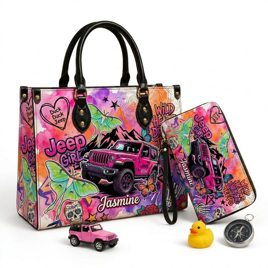Jeep Skull Girl Personalized Leather Bag + Free Wallet