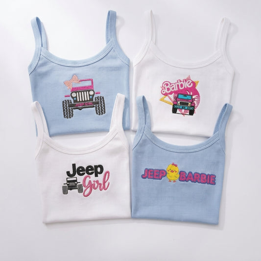 Jeep Girl Collection Embroidered Spaghetti Strap Tank Top