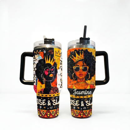 Rise And Slay Personalized Rhinestone Tumbler With Handle