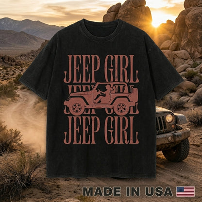 Jeep Girl Retro Washed Cotton T-Shirt
