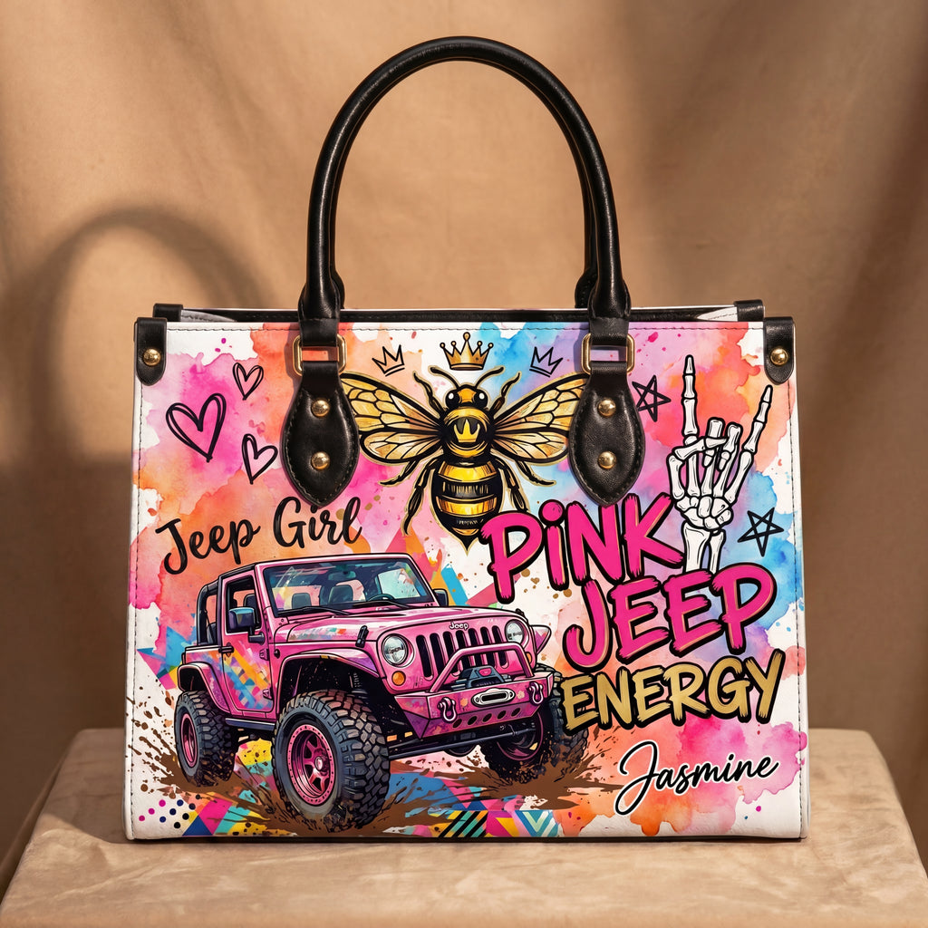 Pink Jeep Energy Personalized Leather Bag + Free Wallet