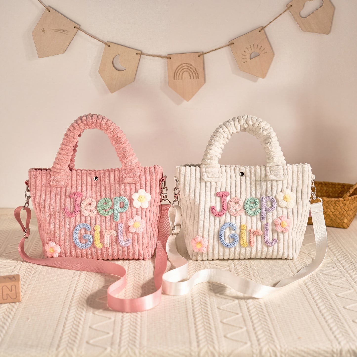 [BUY 1 GET 1 FREE] Jeep Girl Custom Embroidered Corduroy Bucket Handbag