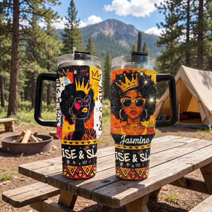 Rise And Slay Personalized Rhinestone Tumbler With Handle