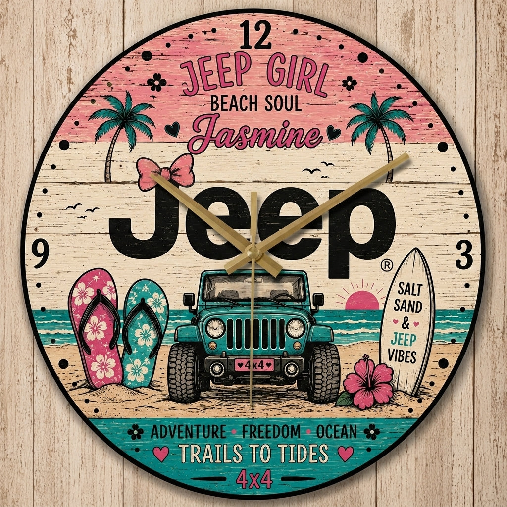 Jeep Vibes Personalized Wooden Clock