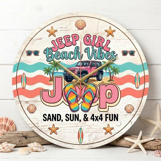 Jeep Girl Beach Vibe Wooden Clock