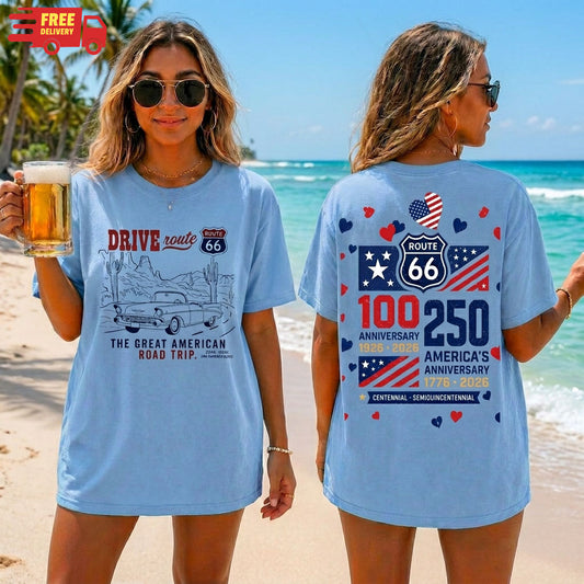 Route 66 Drive Retro Car T-Shirt
