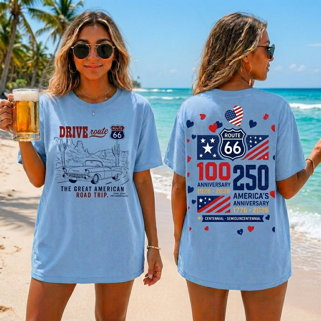 Route 66 Drive Retro Car T-Shirt
