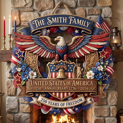 USA 250th Anniversary Wreath Personalized Custom Door Sign