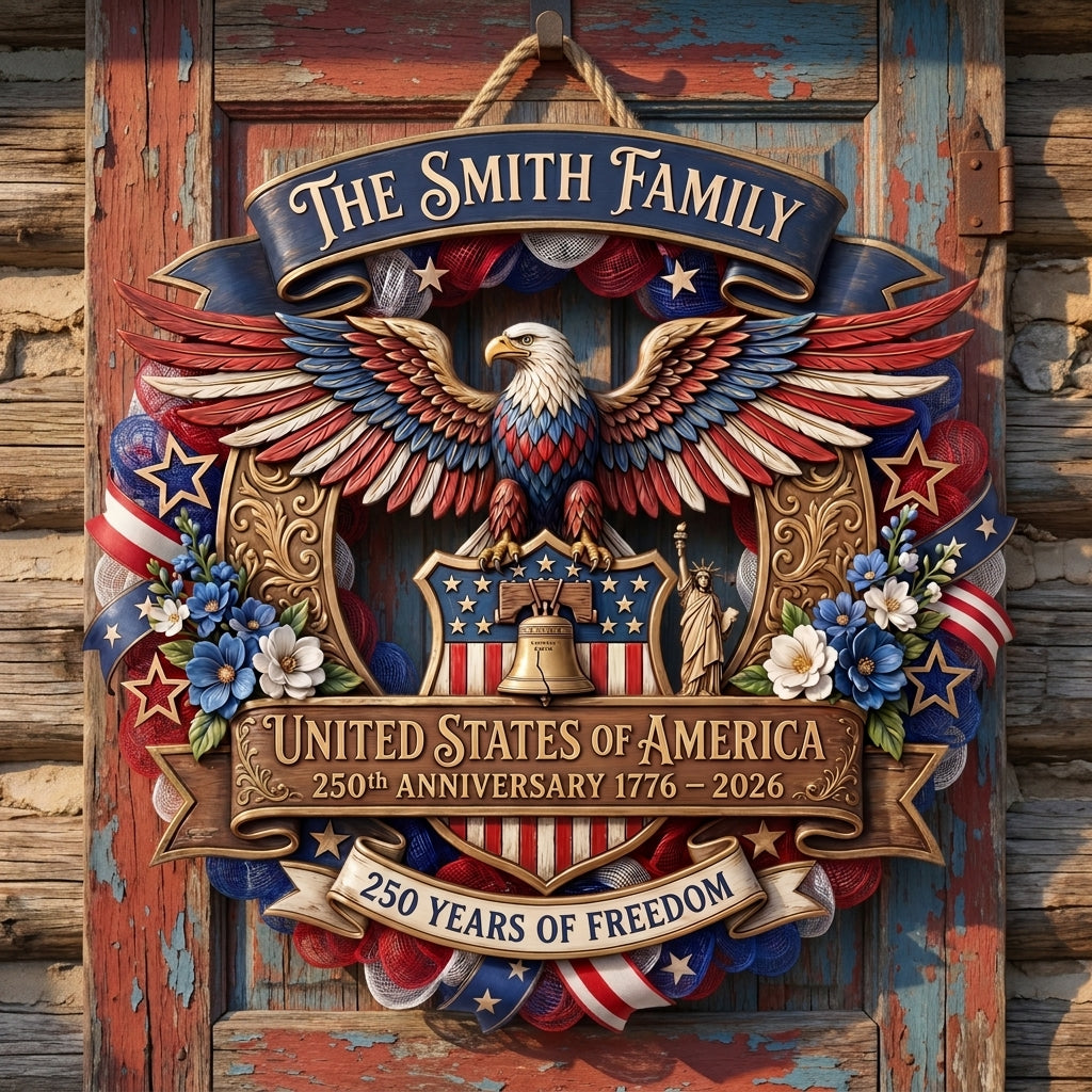 USA 250th Anniversary Wreath Personalized Custom Door Sign