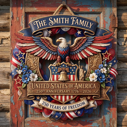 USA 250th Anniversary Wreath Personalized Custom Door Sign