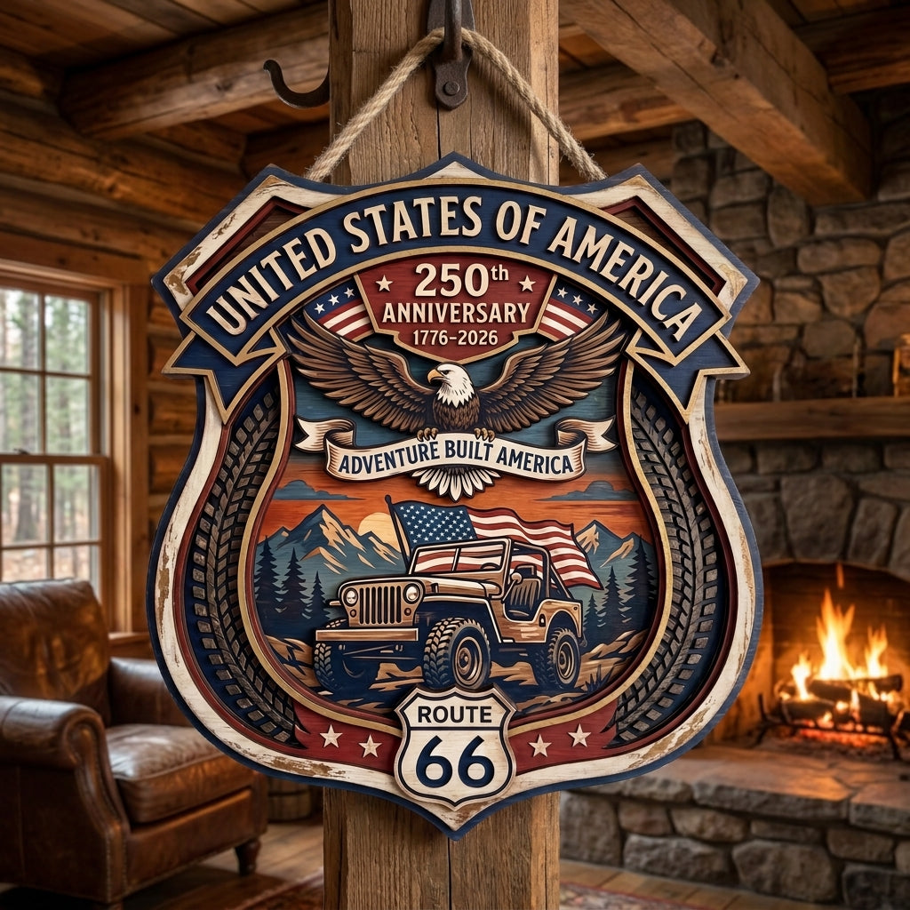 United States 250th Anniversary Jeep Route 66 Custom Door Sign