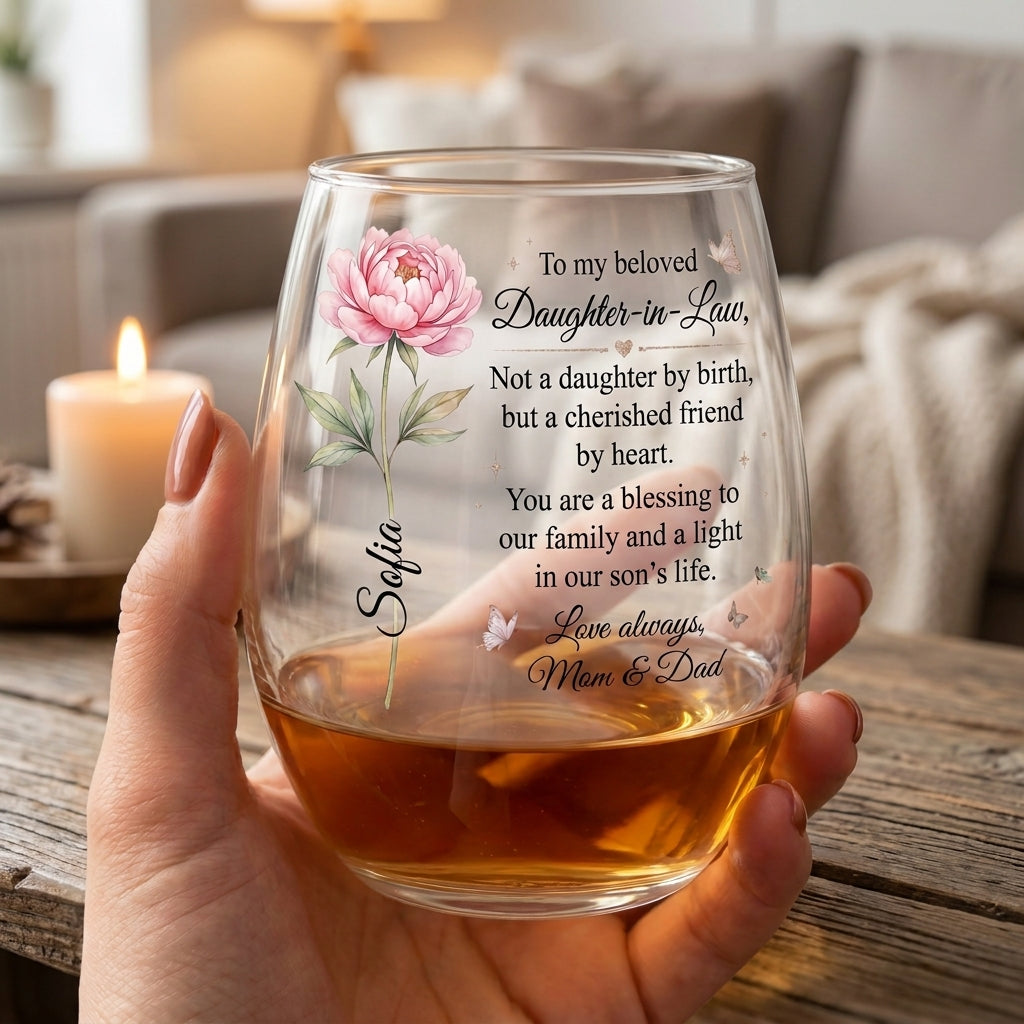 To My Beloved Daughter-in-Law Personalized 15OZ Clear Wine Glass