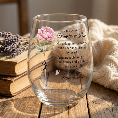 To My Beloved Daughter-in-Law Personalized 15OZ Clear Wine Glass