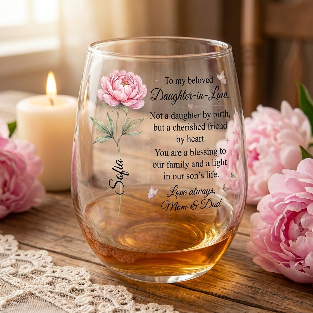 To My Beloved Daughter-in-Law Personalized 15OZ Clear Wine Glass
